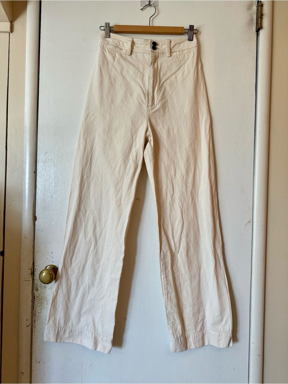 Creatures Of Comfort High-Rise Cream Wide-Leg Pants Usa/Nyc Made | Women's 4